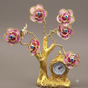 Golden Blossom Tree Analog Clock Showpiece with Evil Eye Accent