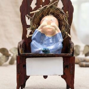 See No Evil Monk on Wooden Chair Showpiece