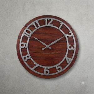 Model Rustic Wood ( Wooden Round Wall Clock with Vintage Metal Numerals )