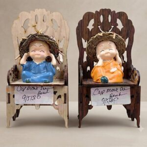 Hear No Evil Monk on Wooden Chair Showpiece