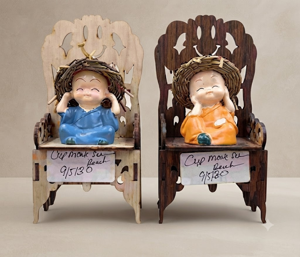 Hear No Evil Monk on Wooden Chair Showpiece