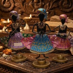 NDT-234 ( Handcrafted Tribal Musicians Metal Figurine Set – Ethnic Folk Art Showpieces (Set of 3) )