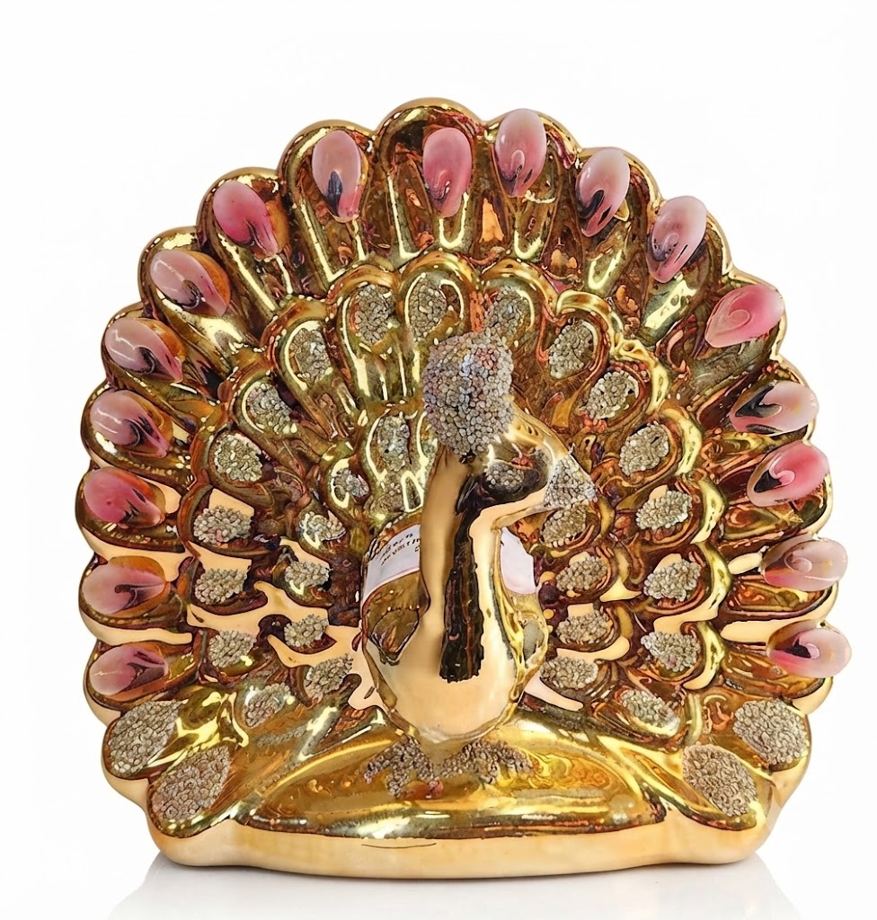 P J 5978 ( Golden Peacock Decorative Showpiece with Crystal Feather Accents ) - Image 2