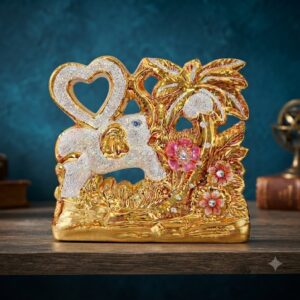 PJ5979 ( Golden Elephant Family Decorative Showpiece with Heart & Floral Design )