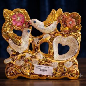 PJ5983 ( Golden Love Birds Decorative Showpiece with Heart & Floral Design )