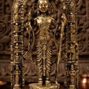 Premium Antique Gold Lord Ram (Ram Lalla) Idol with Ornamental Temple Arch