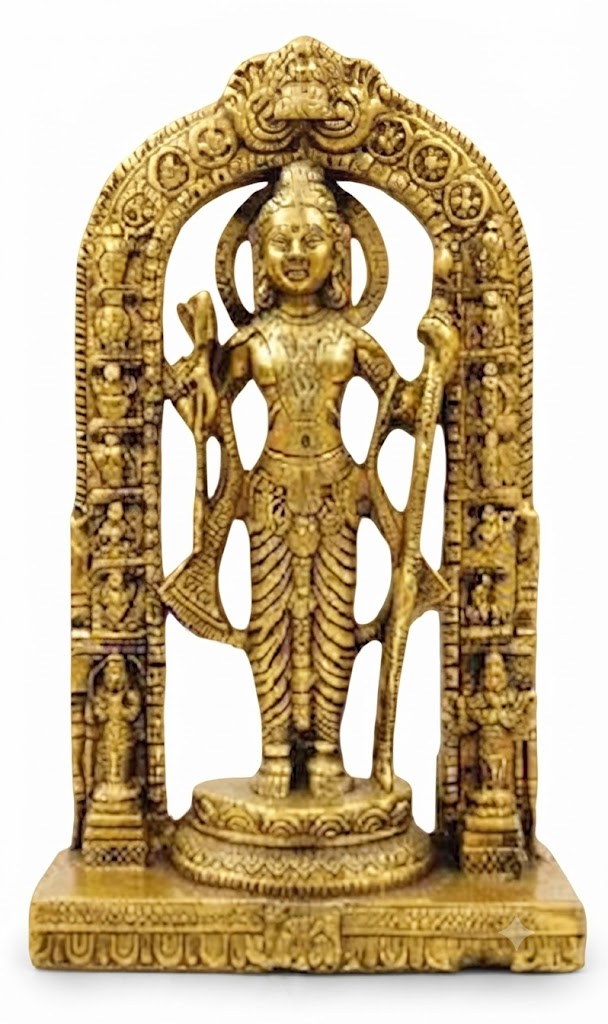 Premium Antique Gold Lord Ram (Ram Lalla) Idol with Ornamental Temple Arch - Image 2