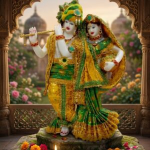 Premium Radha Krishna Idol with Designer Cloth Attire