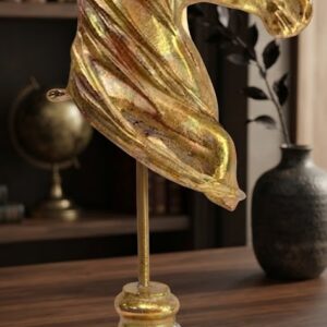Elegant Golden Horse Head Sculpture on Wooden Base