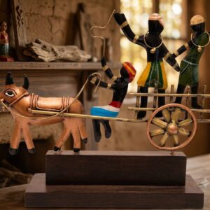 Handcrafted Metal Bullock Cart with Tribal Family Showpiece