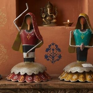 Handcrafted Tribal Women Musicians Metal Figurine Set – Folk Art Decorative Showpieces (Set of 4)