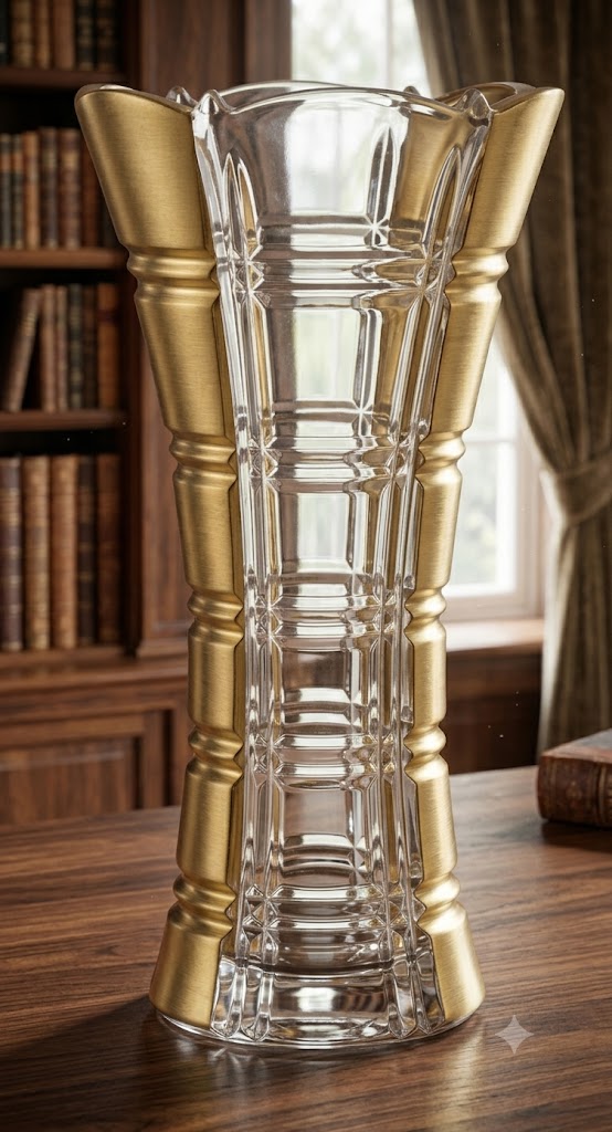 Luxury Crystal Glass Flower Vase with Gold Accent