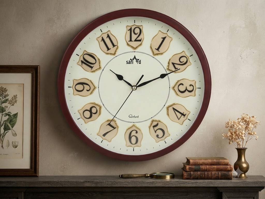 Classic Premium Round Wall Clock with Embossed Gold Numerals