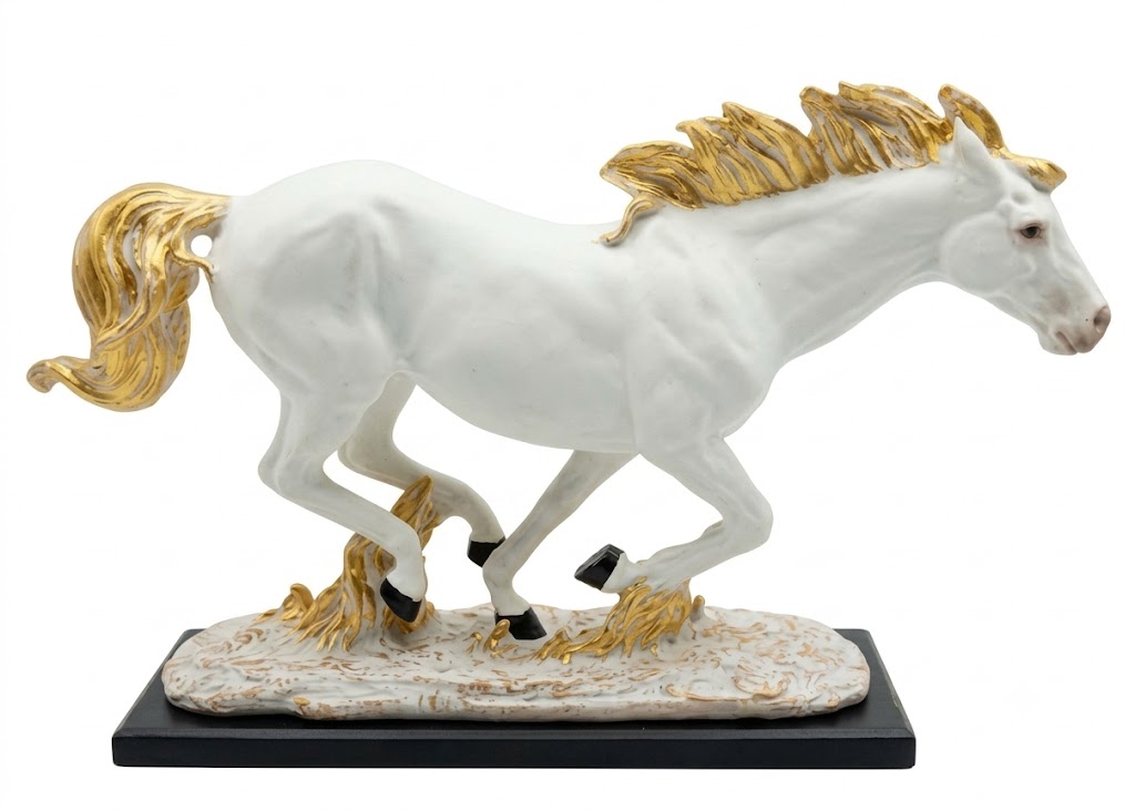 RUNNIG HORSE WHITE ( Premium White Running Horse Showpiece with Golden Mane ) - Image 2