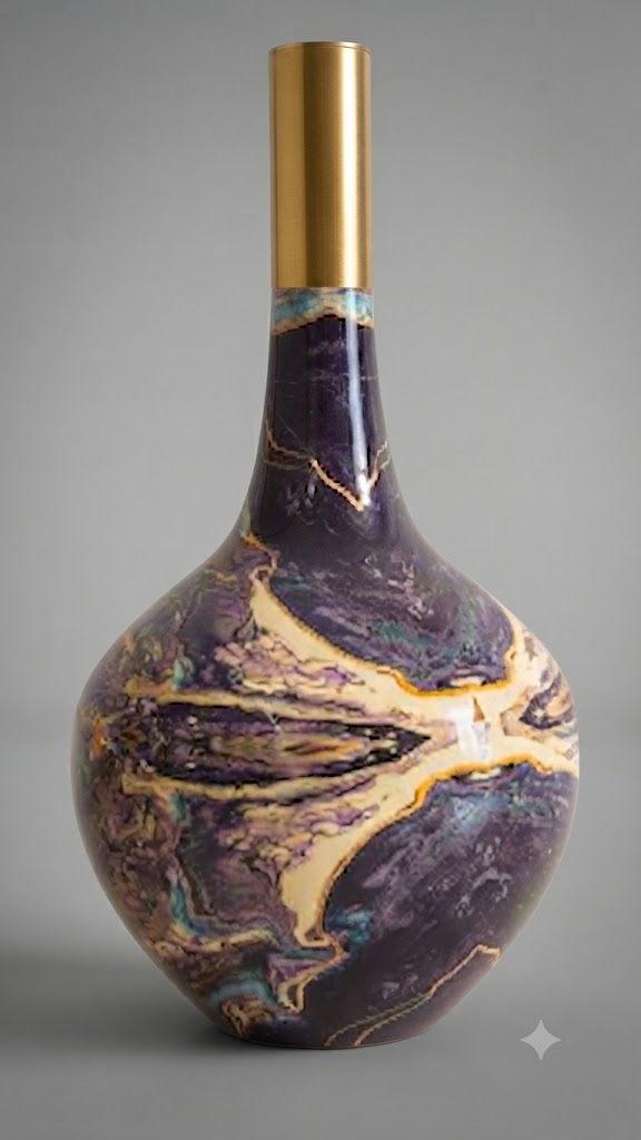 SA-1006 ( Royal Marble Fusion Decorative Ceramic Vase with Gold Neck )
