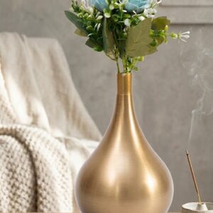 SA-1014  ( Elegant Matte Gold Metal Bud Vase with Artificial Blue Rose Arrangement )