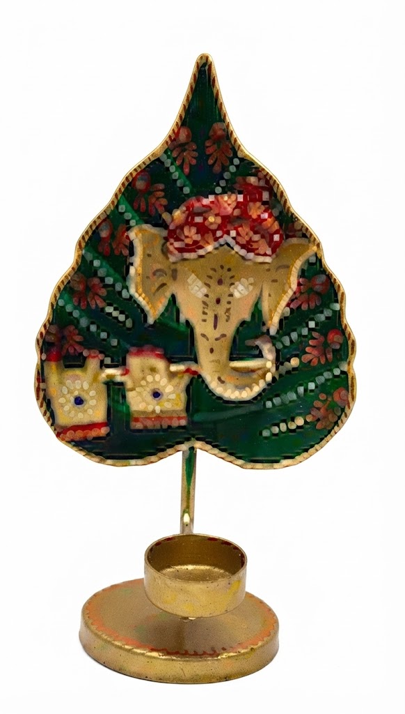 Sp-221 ( Handcrafted Lord Ganesha Metal Tealight Candle Holder with Leaf Design ) - Image 2