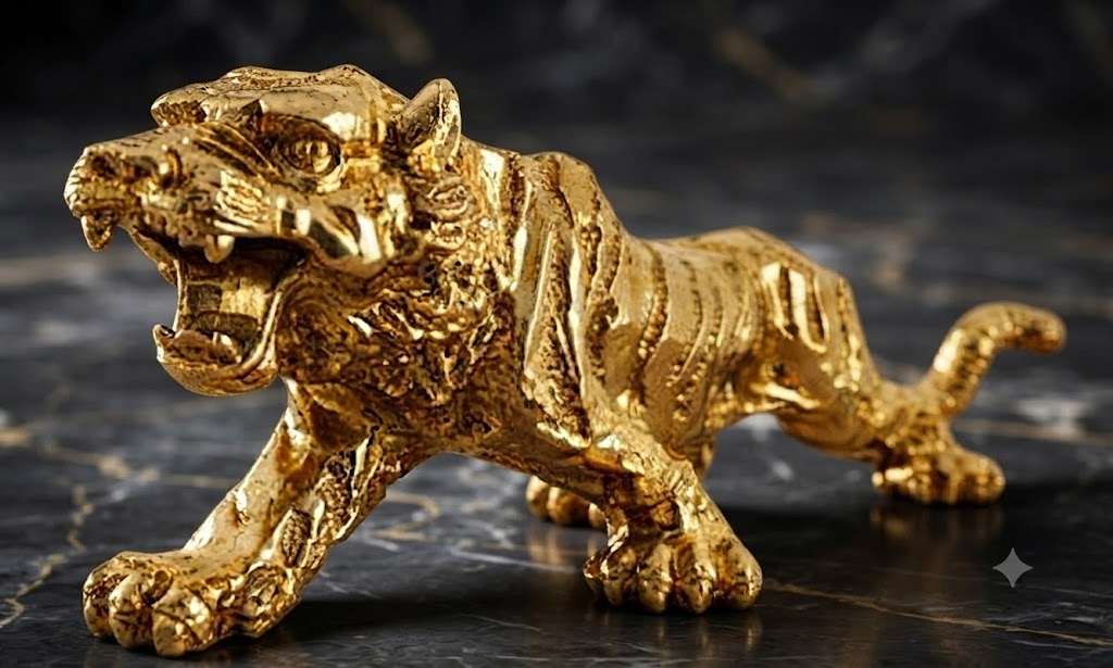 TIGER 912 ( Golden Finish Roaring Tiger Decorative Showpiece Statue )