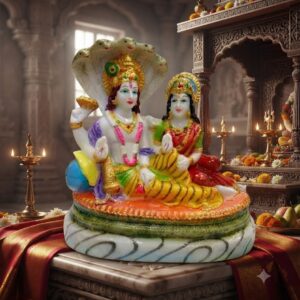 VZ21⁄2 NO ( Handcrafted Marble Lord Vishnu & Goddess Lakshmi on Sheshnag Idol )