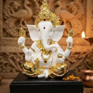 WG 416  ( Handcrafted White & Gold Lord Ganesha Marble Idol )