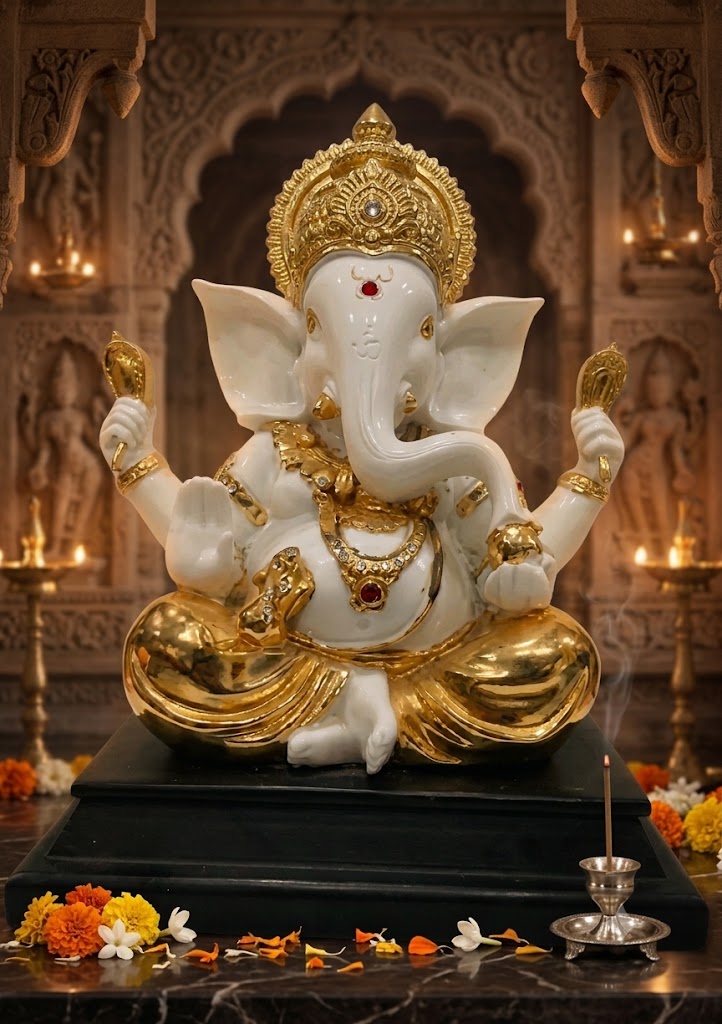 WG 441 ( Handcrafted Ganpati Statue for Home Temple, Office & Luxury Spiritual Décor )