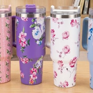 AR3282 ( Premium Floral Stainless Steel Insulated Travel Tumbler with Handle & Straw Lid (40 oz) ) PcsCtn.25