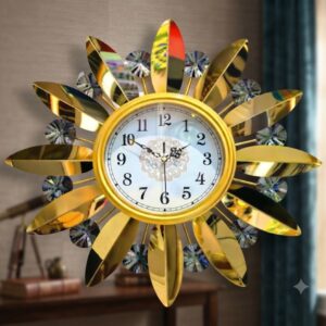 YS1301 ( Luxury Golden Sunburst Metal Wall Clock with Crystal Accents ) Pcs CTN-1