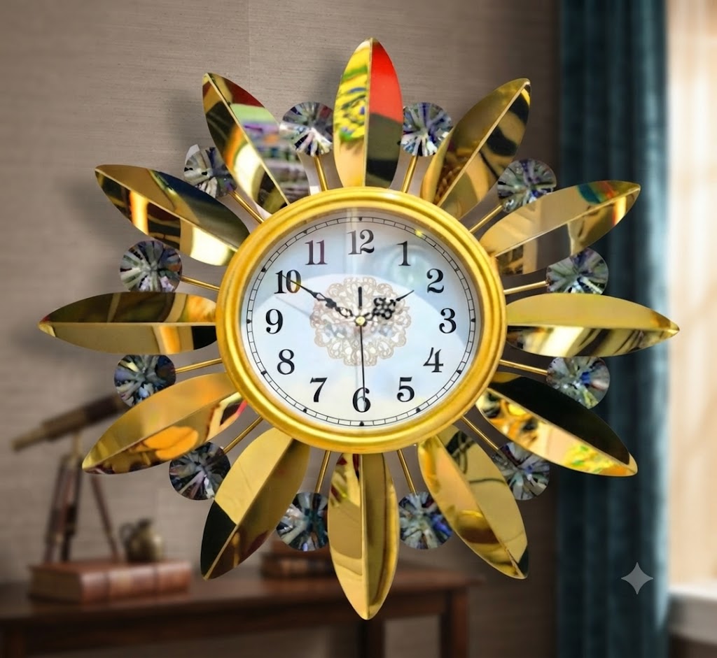 YS1301 ( Luxury Golden Sunburst Metal Wall Clock with Crystal Accents ) Pcs CTN-1