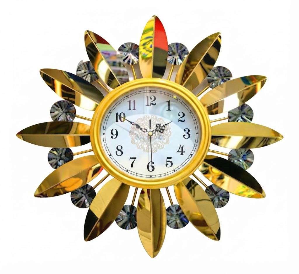 YS1301 ( Luxury Golden Sunburst Metal Wall Clock with Crystal Accents ) Pcs CTN-1 - Image 2