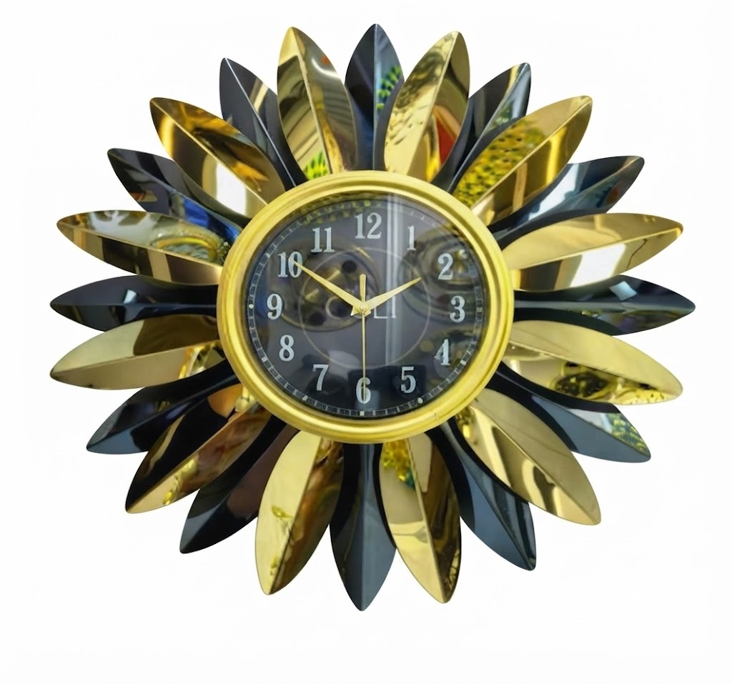 YS1302 ( Luxury Black & Gold Sunburst Metal Wall Clock ) Pcs CTN-1 - Image 2