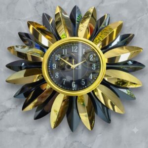 YS1302 ( Luxury Black & Gold Sunburst Metal Wall Clock ) Pcs CTN-1