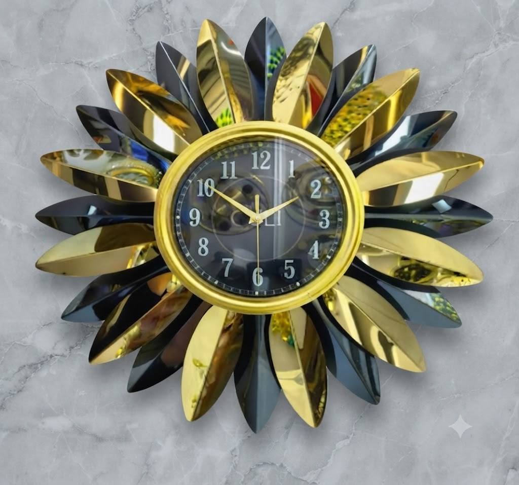 YS1302 ( Luxury Black & Gold Sunburst Metal Wall Clock ) Pcs CTN-1