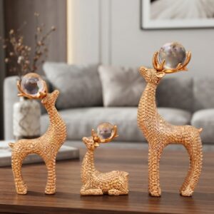 YS1405 ( Luxury Golden Deer Family Crystal Showpiece Set – Modern Home Décor (Set of 3) ) PCS CTN-12