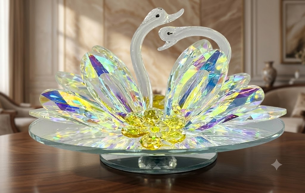 YS1447 ( Luxury Glass Dessert Stand & Centerpiece Tray (Iridescent Crystal, )
