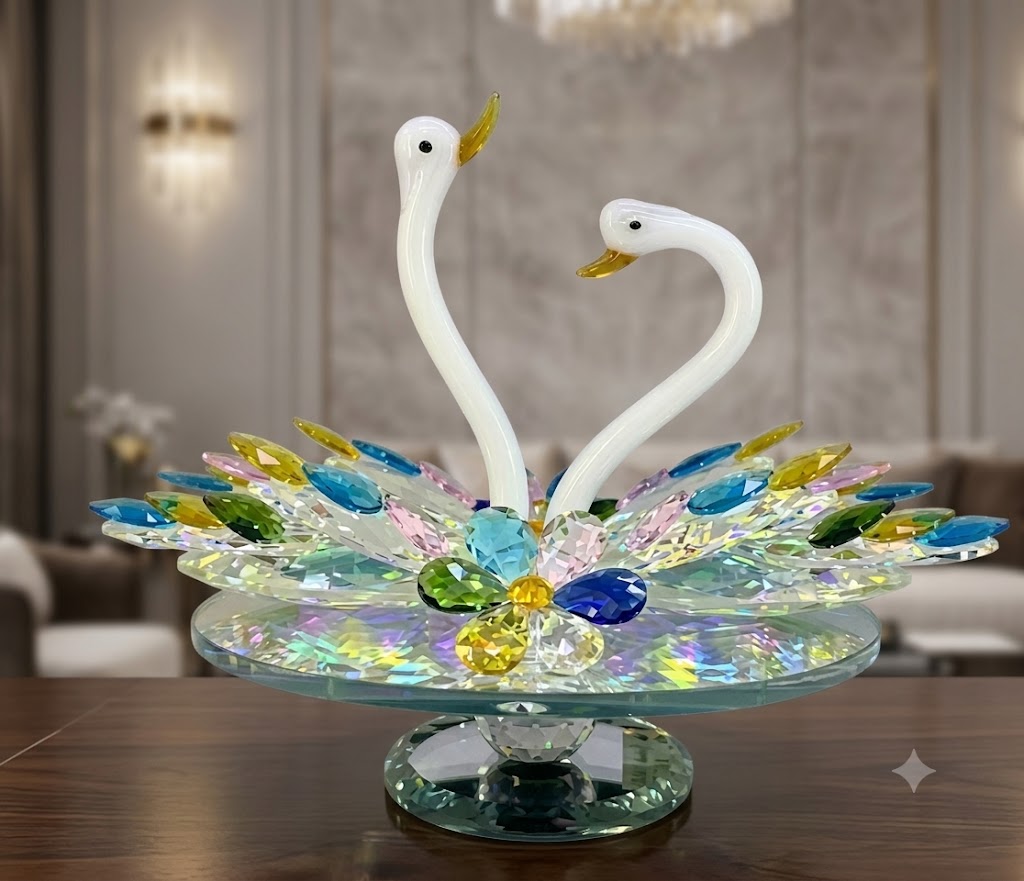 YS1448 ( Elegant Crystal Swan Couple Decorative Centerpiece Bowl )