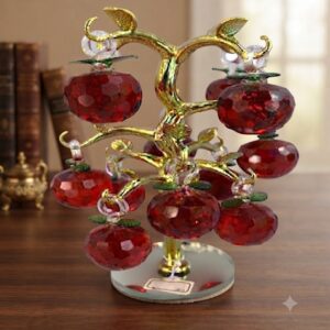YS1459 ( Red Crystal Feng Shui Wealth Tree Showpiece with Golden Metal Base ) PCS CTN-1