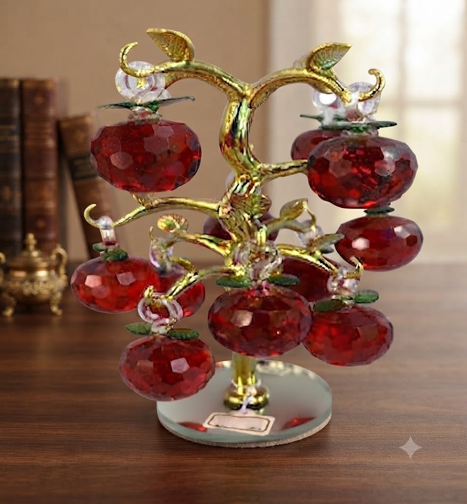 YS1459 ( Red Crystal Feng Shui Wealth Tree Showpiece with Golden Metal Base ) PCS CTN-1
