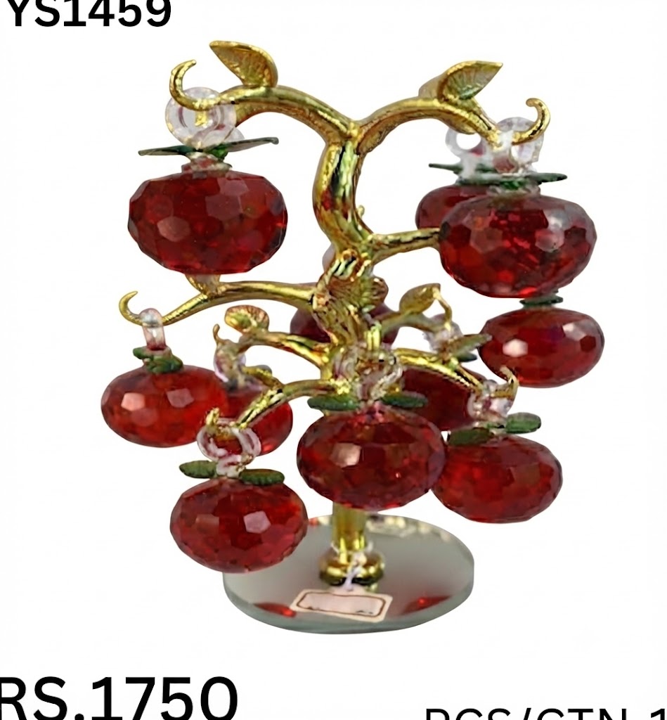 YS1459 ( Red Crystal Feng Shui Wealth Tree Showpiece with Golden Metal Base ) PCS CTN-1 - Image 2