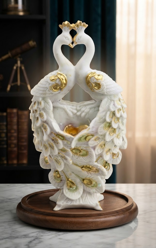 YS218 ( Royal White & Gold Peacock Couple Decorative Showpiece ) Pcs CTN90