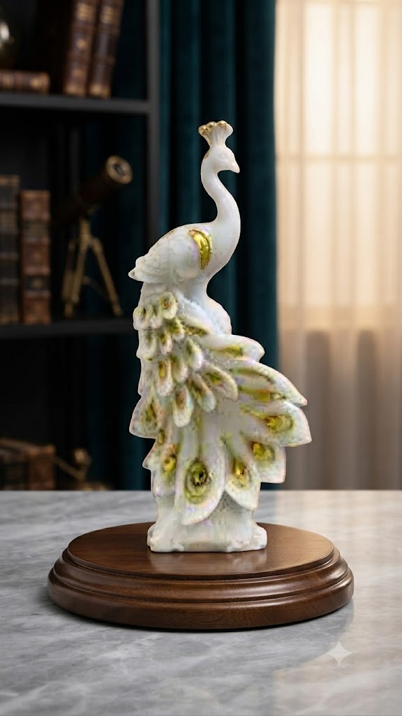 YS219 ( Royal White & Gold Peacock Decorative Showpiece ) Pcs CTN90