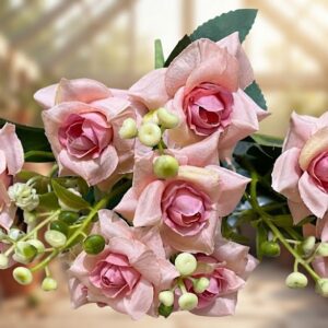 YS240 ( Premium Artificial Pink Rose Flower Bouquet with Berry Stems )  1000PCS CTN