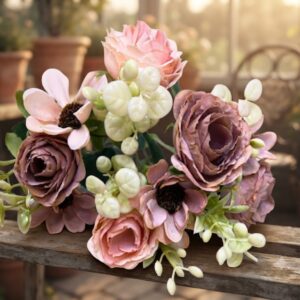 YS242 ( Premium Artificial Vintage Rose & Wildflower Bouquet ) 1200PCTn