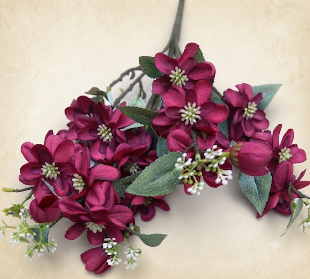 YS243 ( Premium Artificial Burgundy Blossom Flower Bouquet with Green Foliage ) 800PCTN