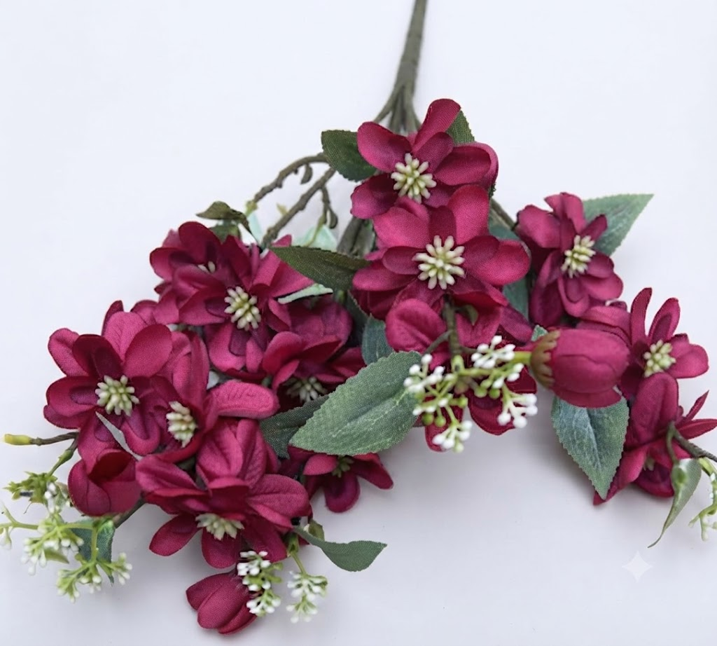 YS243 ( Premium Artificial Burgundy Blossom Flower Bouquet with Green Foliage ) 800PCTN - Image 2