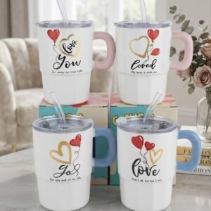 YS2457 ( Love & Heart Printed Tumbler Mug with Lid, Straw & Handle ) 72PCS CTN