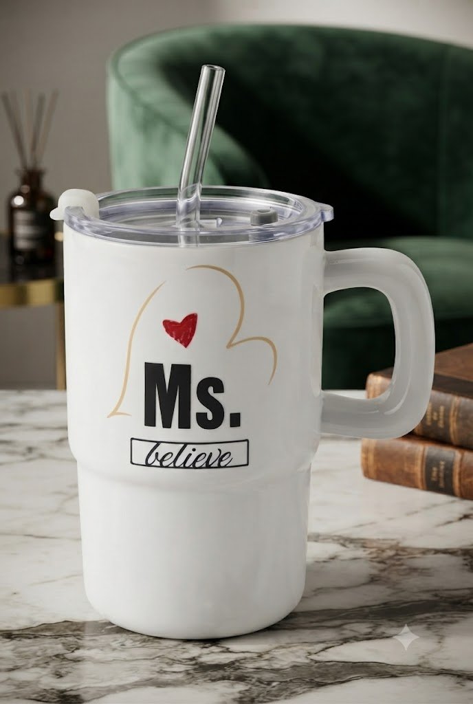 YS2458 ( Ms. Believe Inspirational Printed Tumbler Mug with Lid, Straw & Handle ) 72PCS CTN