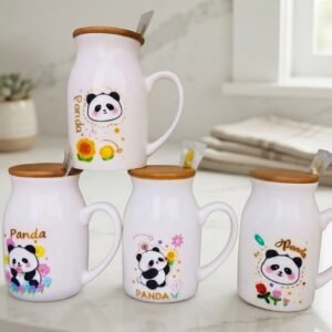 YS2474 ( Cute Panda Printed Ceramic Mug with Wooden Lid & Spoon ) 72PCS CTN
