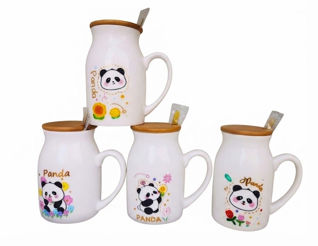 YS2474 ( Cute Panda Printed Ceramic Mug with Wooden Lid & Spoon ) 72PCS CTN - Image 2