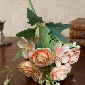 YS252 ( Premium Peach Rose & Blossom Artificial Flower Bunch for Home & Wedding Decoration )  1200PCS Ctn