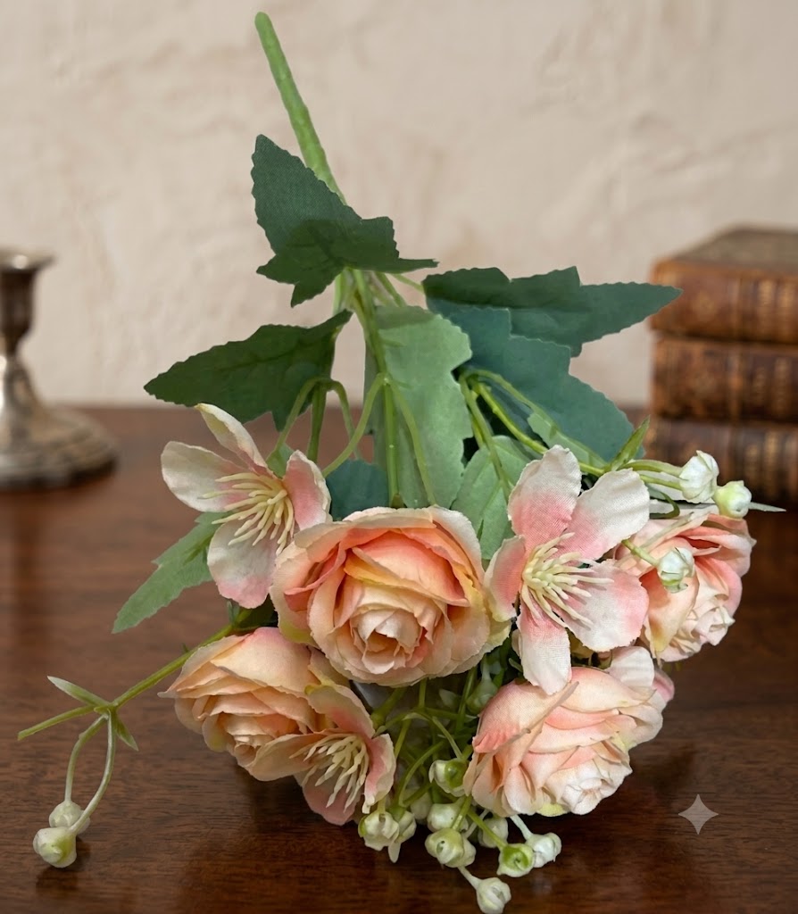 YS252 ( Premium Peach Rose & Blossom Artificial Flower Bunch for Home & Wedding Decoration ) 1200PCS Ctn